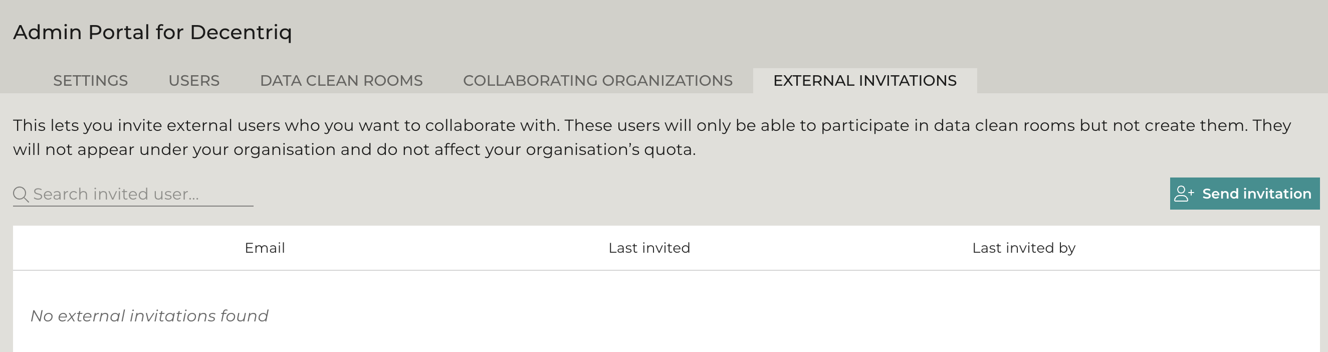 External invitations tab