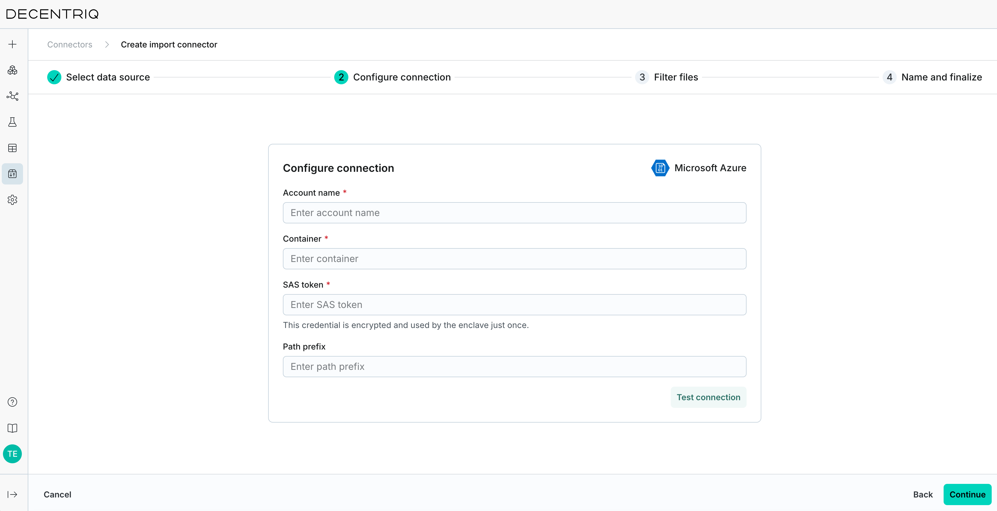 Microsoft Azure connection step