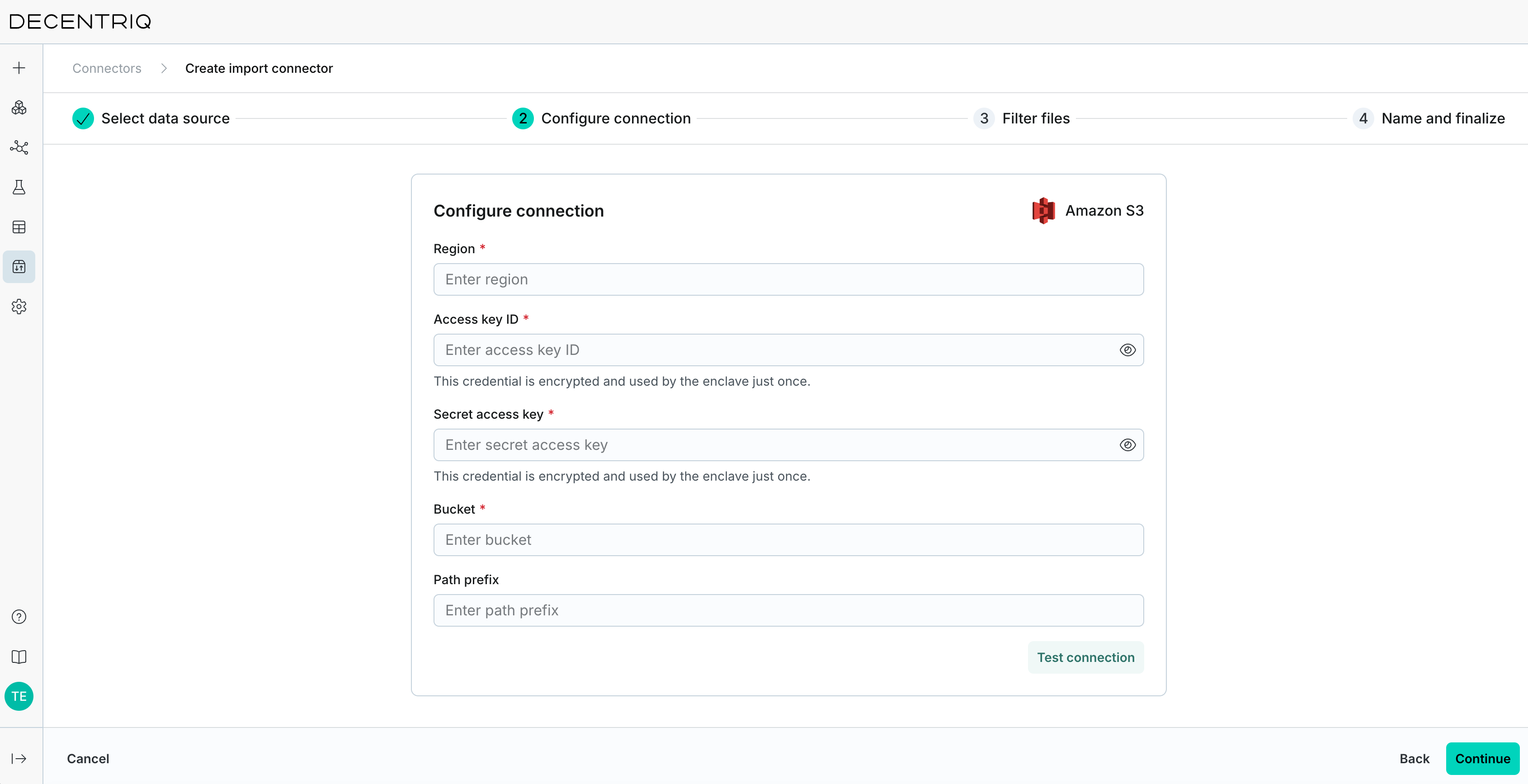 Amazon S3 connection step