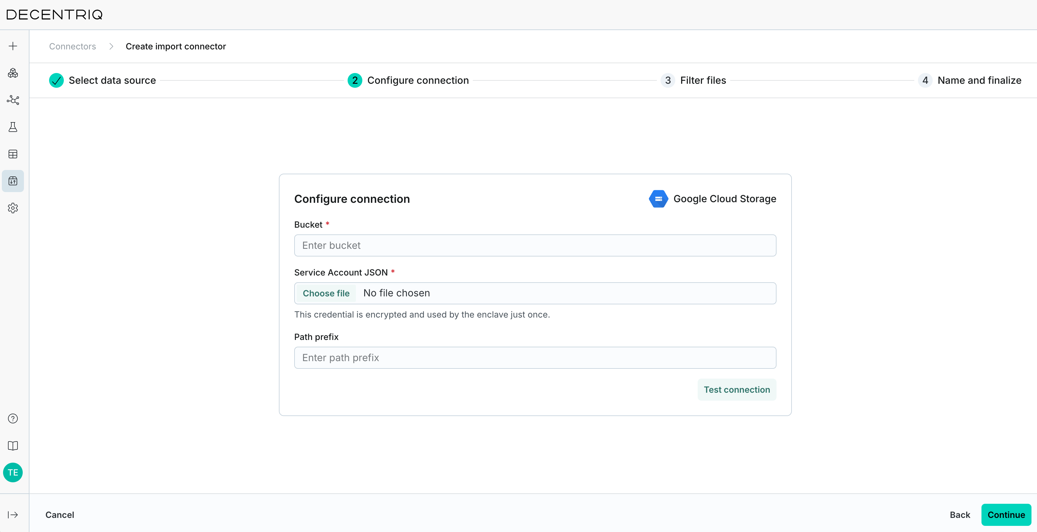 Google Cloud Storage connection step