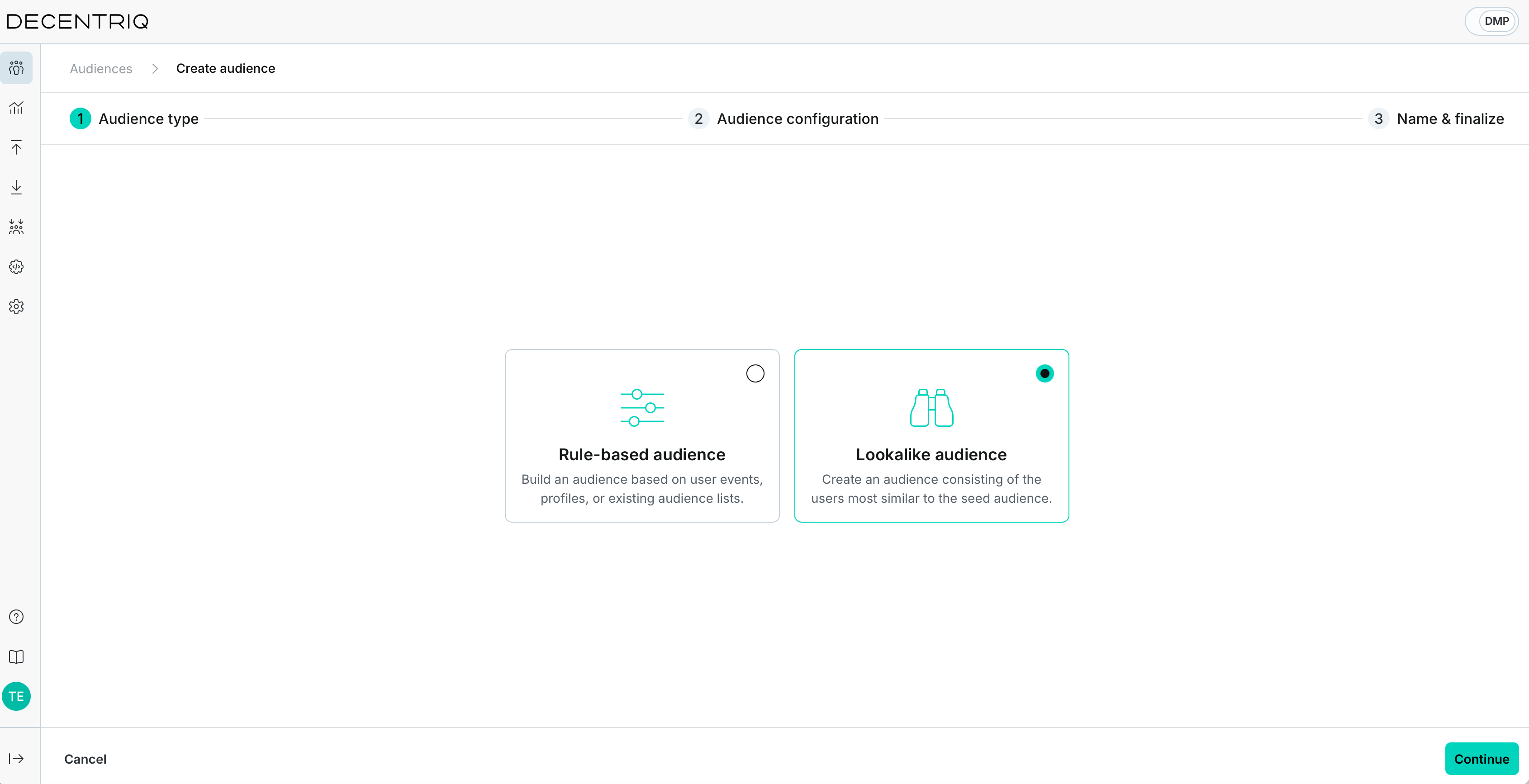 Audience type selection with the Lookalike audience card highlighted