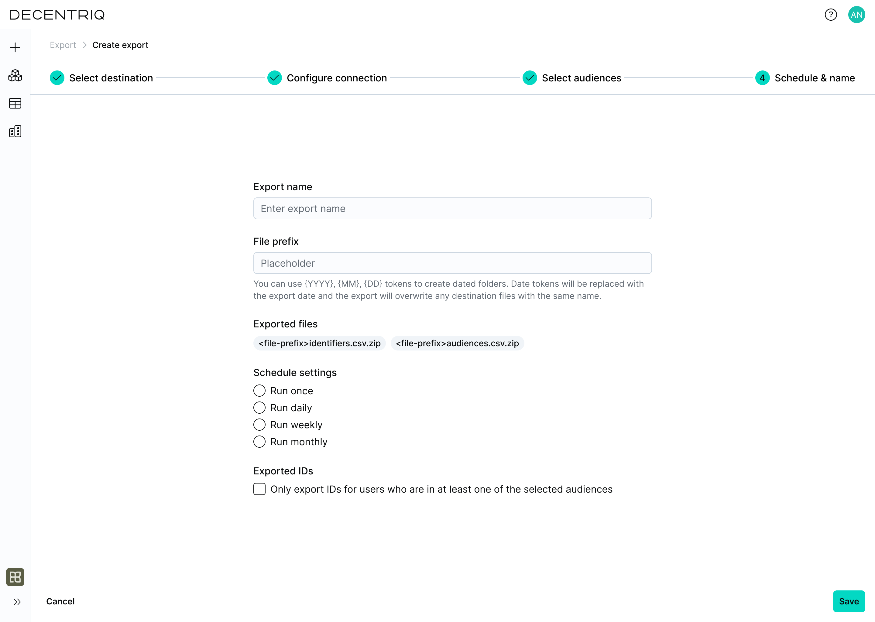Export configuration