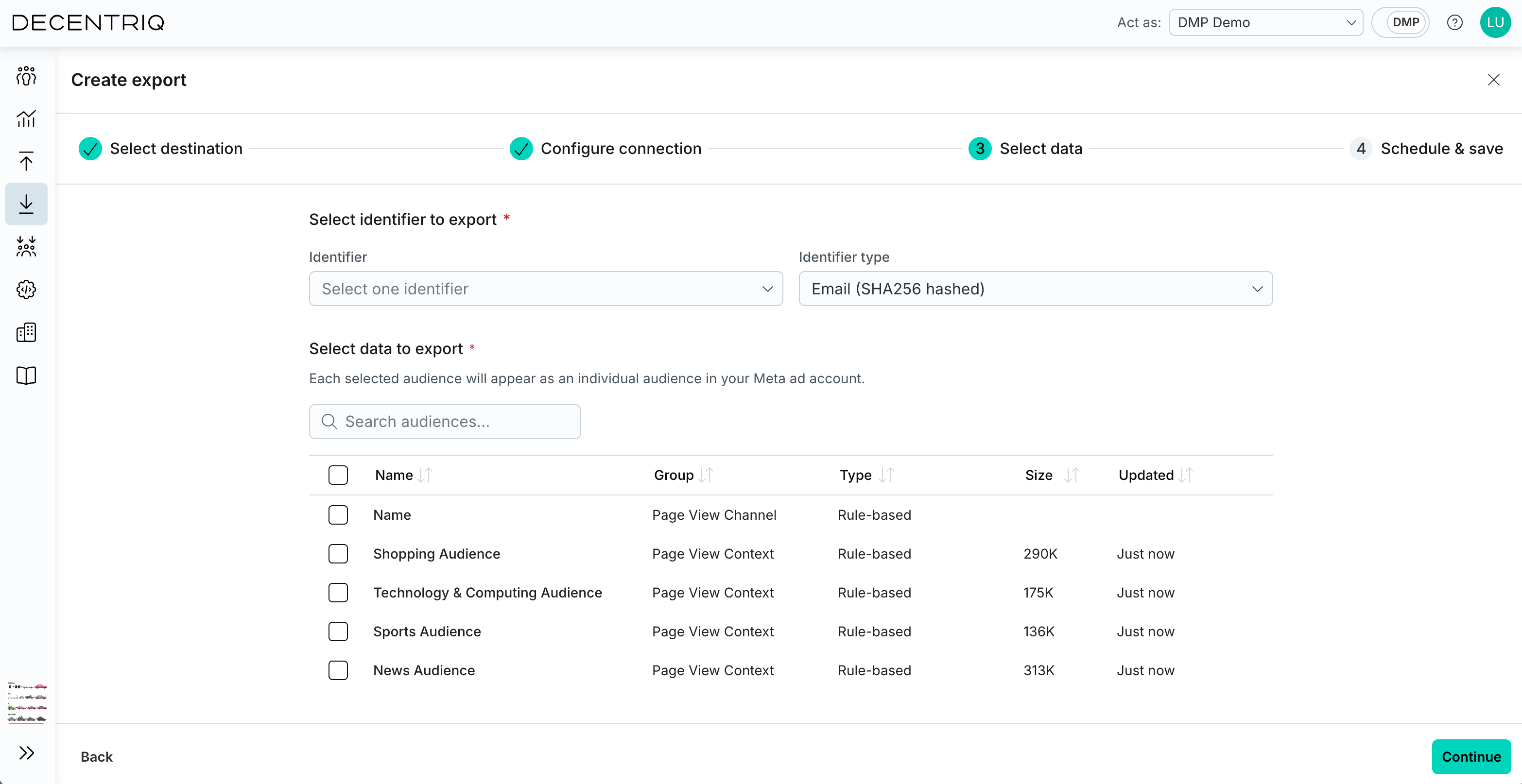 Identifier type and audience selection