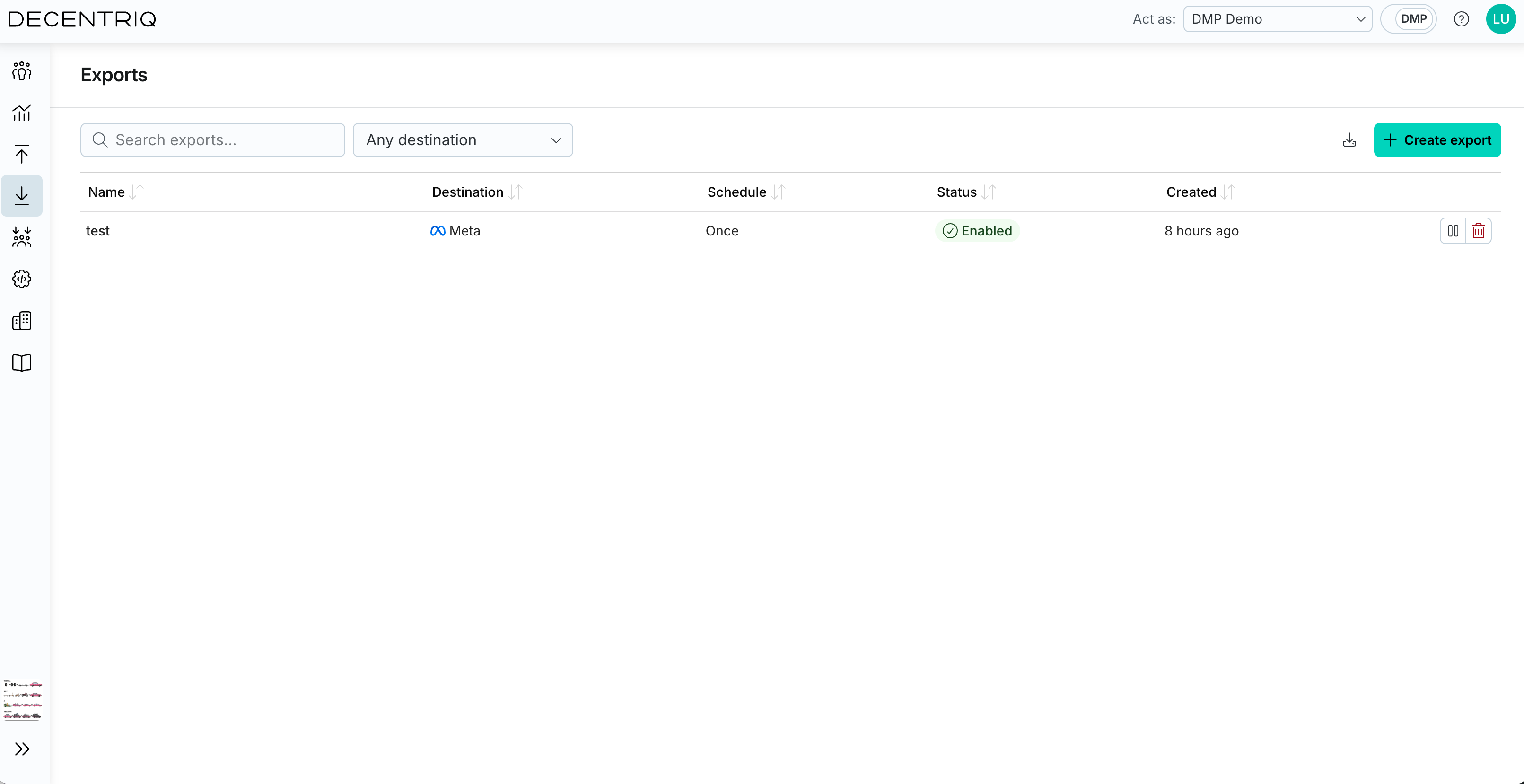 Created Meta export in the Exports table