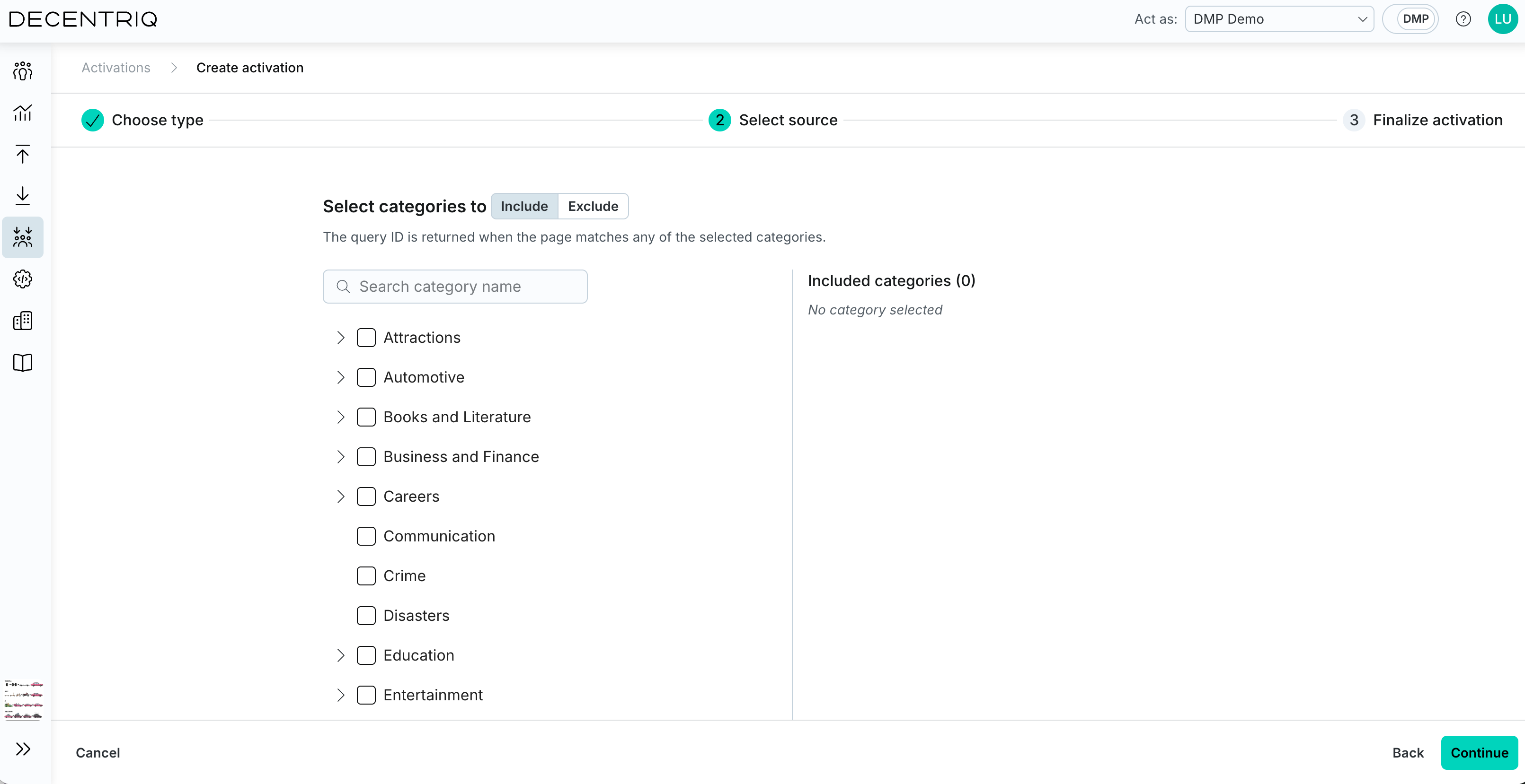 Select IAB content categories